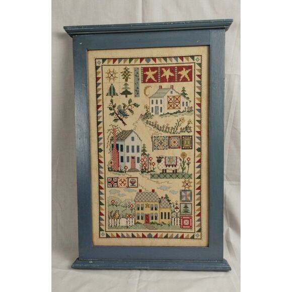 2007 Framed Signed Finished Needlepoint Folk Art - Homespun Hollow - Cottagecore - Picture 1 of 8